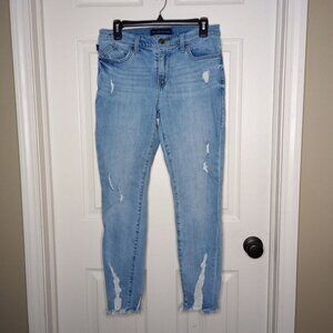 Rock & Republic Destructed Look Light Wash Skinny Jeans w/ Frayed Ankle …